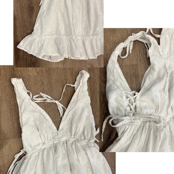 Stitch & Pine White Lace-up Babydoll Top Size Small - Picture 3 of 5